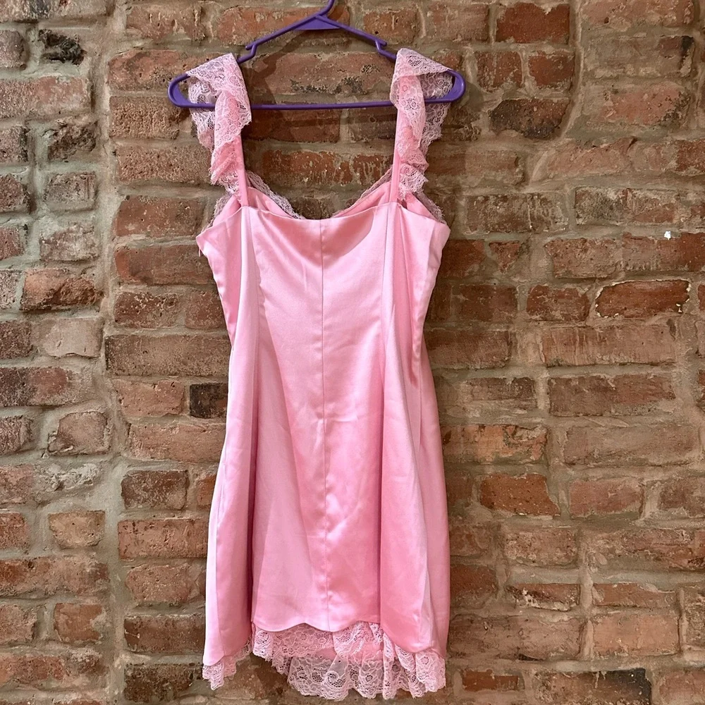 Pink Lace Romantic Mini Slip Dress - Picture 2 of 4